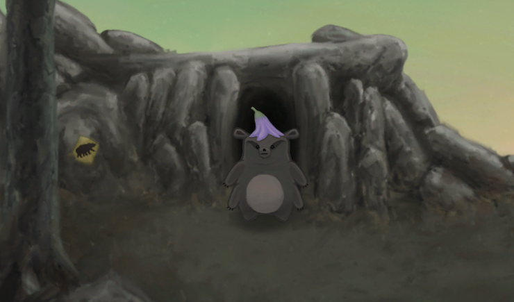 Wudge standing at his cave.
